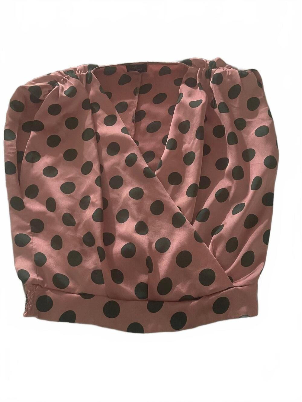 Milk & Honey Dusty Pink & Black Polka Dot Draped Surplice Blouse – Size Large